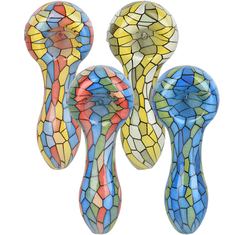 Mosaic Colorful Print Glass Spoon Pipe 3.75" Asst. Colors
