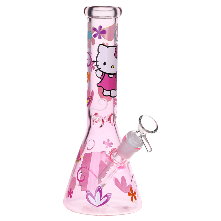 Pink 10" Greetings Feline Glass Beaker Water Pipe 14mm F