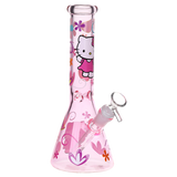 Pink 10" Greetings Feline Glass Beaker Water Pipe 14mm F