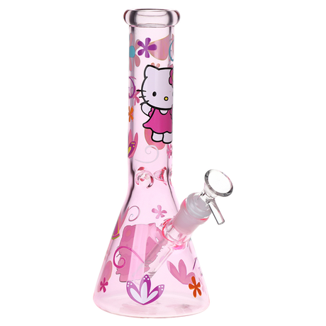 Pink 10" Greetings Feline Glass Beaker Water Pipe 14mm F