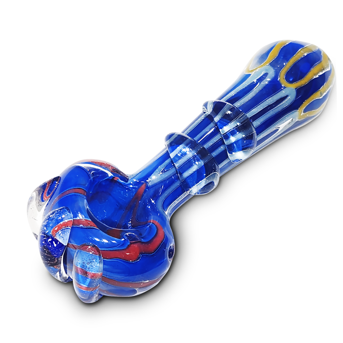 Thick Glass Hand Pipe w/ Linework and Clear Drops