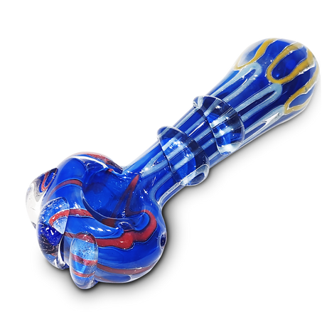 Thick Glass Hand Pipe w/ Linework and Clear Drops