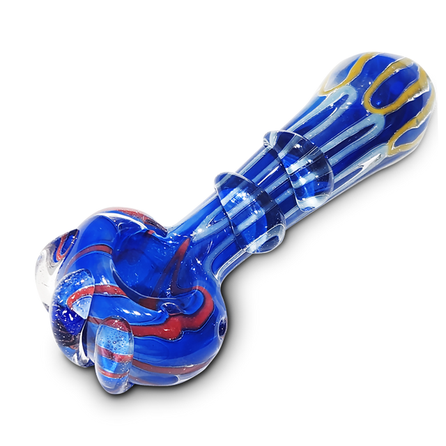 Thick Glass Hand Pipe w/ Linework and Clear Drops